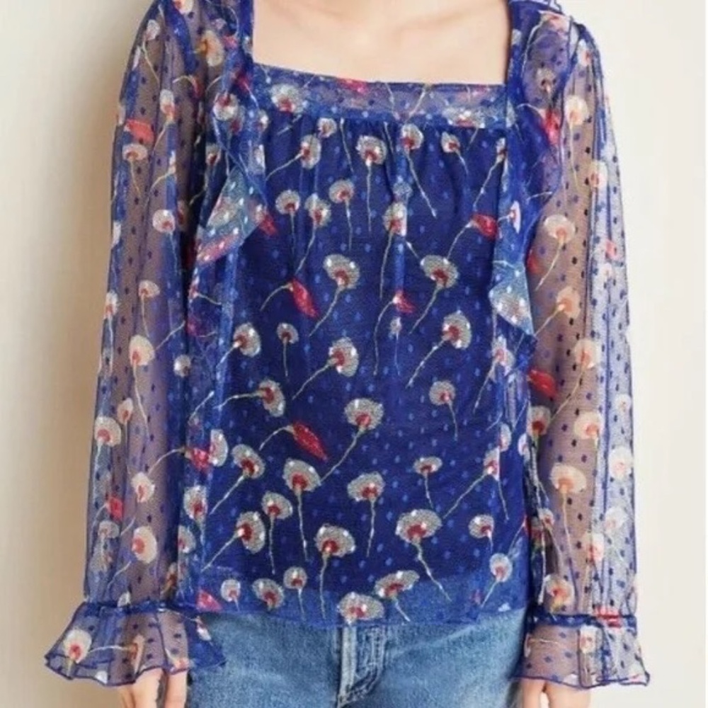 Anthropologie Eva Franco Dalia Ruffled Top, Size Medium